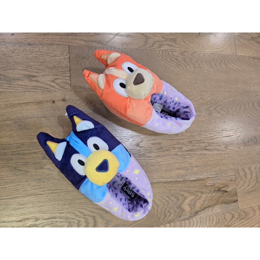 Bluey and Bingo Kids Plush Slippers Ground Up Blue Orange Lavender Size 11-12